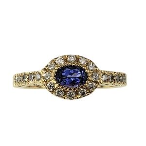 14K Yellow Gold East West Tanzanite Diamond Halo Ring Size 8  #21197